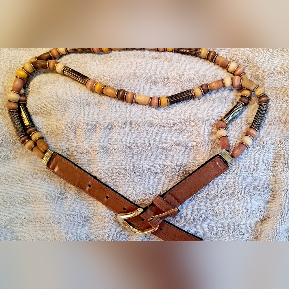 Ladies Vintage 2 Strand Wooden Beads Belt Size Small